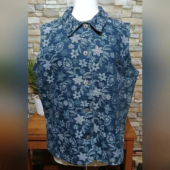 Coldwater Creek 1X Vintage Denim Floral Embroidered Jacket - Picture 2 of 4